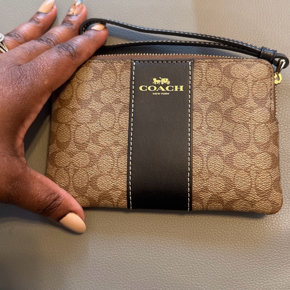 Coach Brown Monogram Wristlet